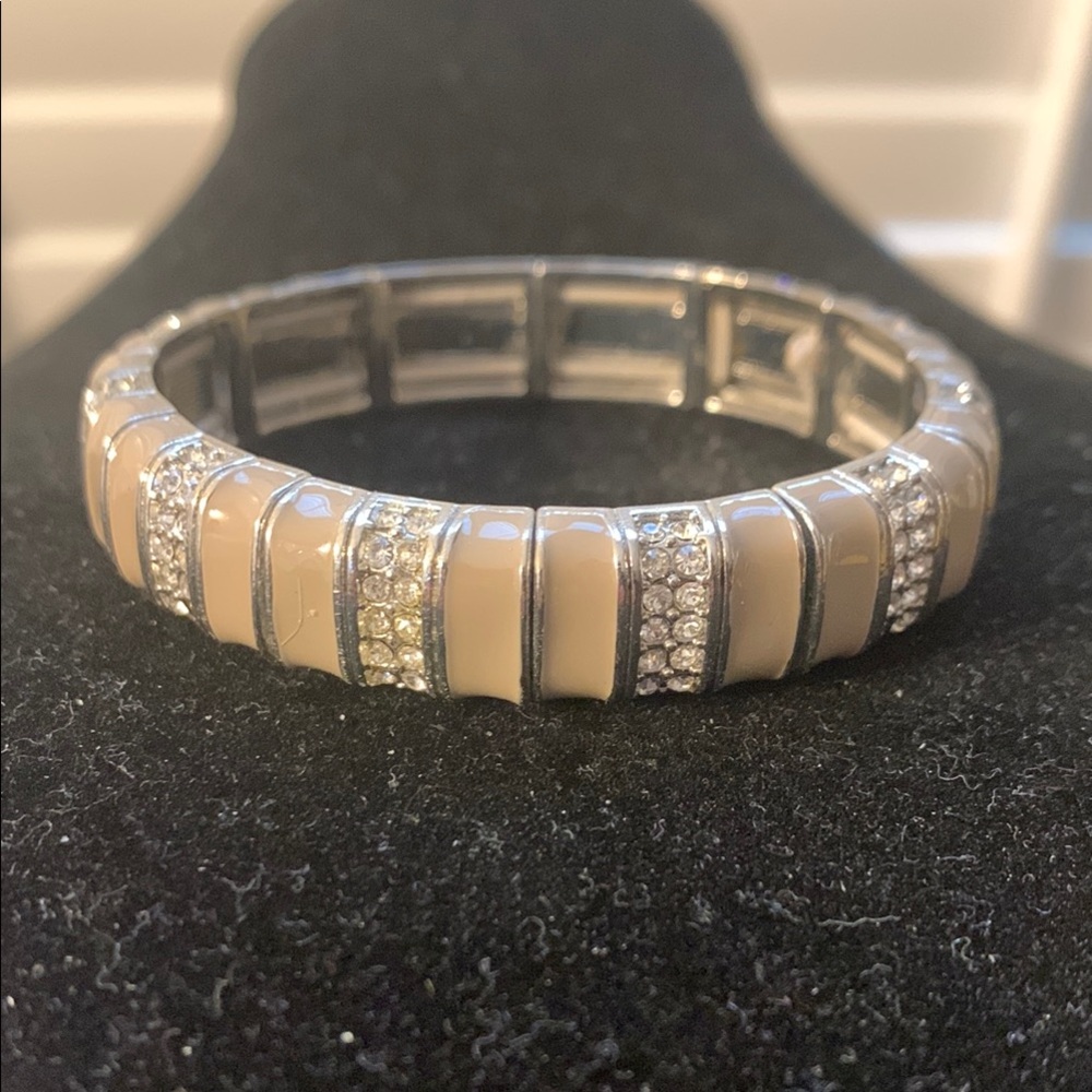 Chic Taupe & Silver Stretch Bracelet with Sparkling Accents